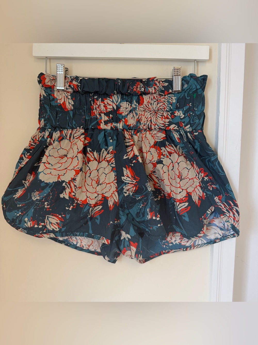 FreePeople Movement Teal Floral High-Waist Smocked Women’s Shorts